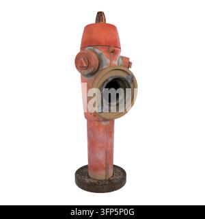 A red fire hydrant stands alone against a white background, showing signs of wear and age Stock Photo