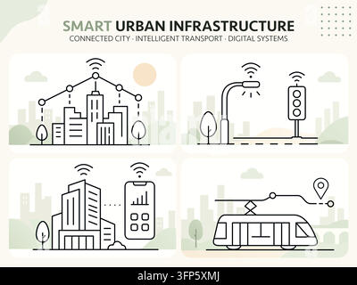 smart city infrastructure and connected urban transport Stock Vector