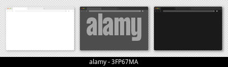 Set of three browser windows in white, gray, and black on a white background. Stock Vector