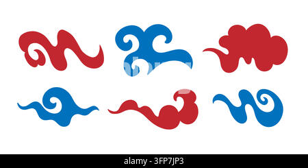 Set of Asian clouds and waves icons flat style Stock Vector