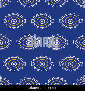 Greek evil eye seamless pattern abstract motifs Stock Vector