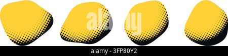 Yellow organic blob shapes with black halftone dot effects, retro pop art vector elements, abstract rounded forms with fading texture, bold graphic de Stock Vector