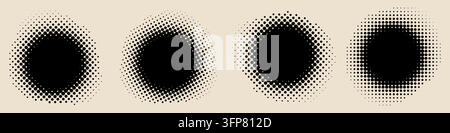 Abstract halftone organic blobs with black dotted patterns, irregular rounded shapes, retro pop art texture, monochrome dot effects, decorative vector Stock Vector