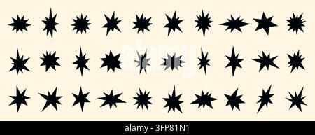 Abstract Hand Drawn Starburst Shapes Set, Irregular Explosion Burst Elements Collection, Dynamic Comic Style Spiky Shapes for Posters, Stickers, Logos Stock Vector
