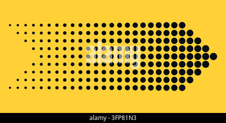 Abstract Halftone Arrow Pattern with Black Dots, Dynamic Directional Graphic Element, Gradient Pointillism Shape for Posters, Advertising, Backgrounds Stock Vector