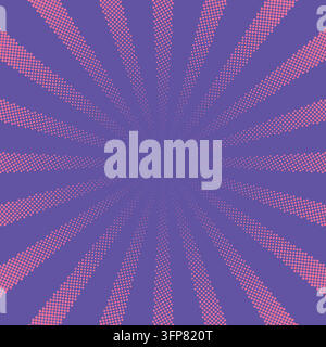 Abstract Purple Halftone Burst Background with Radiating Pink Dotted Rays, Dynamic Retro Pop Art Sunburst Pattern, Vibrant Comic Style Texture for Pos Stock Vector