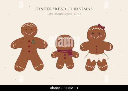 Gingerbread Christmas Characters - Hand Drawn Cookie Family Stock Vector