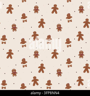 Gingerbread Christmas Character Seamless Pattern - Hand Drawn Cookies Stock Vector