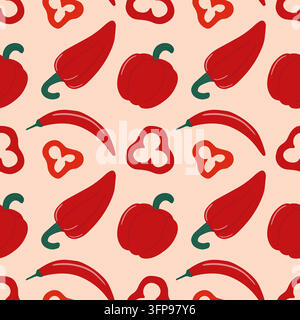 pepper pattern with chili and bell peppers Stock Vector