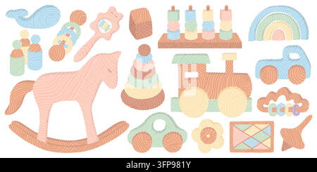 Wooden toys set Stock Vector