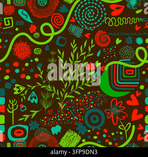 Cheerful abstract seamless brown background. Hand-drawn. Not AI. Vector illustration. Stock Vector