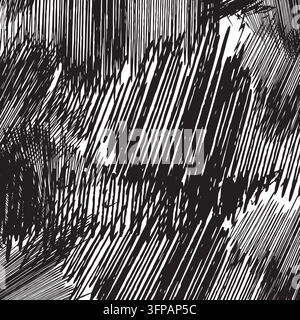 A chaotic and expressive abstract background featuring dense, hand-drawn black scribbles and overlapping lines creating a textured, artistic pattern. Stock Vector