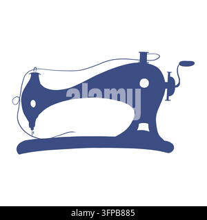 Sewing machine silhouette hand drawn vector illustration. Vintage sketch isolated of sewing concept, handmade for tailor shop.Drawing retro sewing Stock Vector