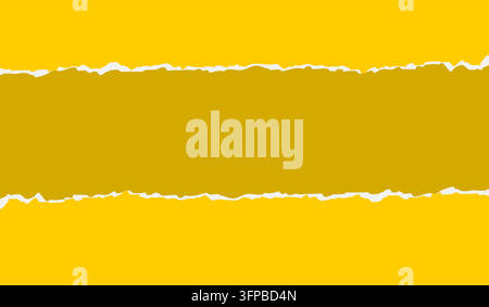 Abstract yellow torn paper background with a horizontal ripped edge and contrasting golden center Stock Vector