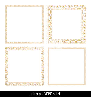 Set of decorative frames Elegant vector element for design in Eastern style, place for text. Floral golden and white frames. Lace illustration for invitations and greeting cards Stock Vector
