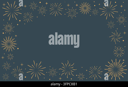 Dark Border for text with gold fireworks on Dark Background. Design for holiday celebration, banner, greeting card, poster, flyer, Background with Cop Stock Vector