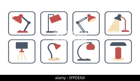 Set of various modern and classic desk lamp icons with table lamp Stock Vector