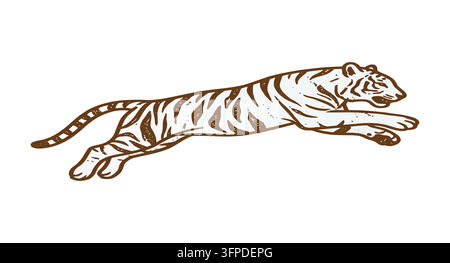 Graphic illustration of a jumping tiger in a sketch style with leaping tiger Stock Vector