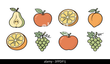 Hand drawn fruit and berry sketches collection with fruit icons Stock Vector