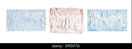 Crumped tissue paper texture with watercolor wash effect set abstract blue and beige paper fold background elements isolated on white background Stock Photo