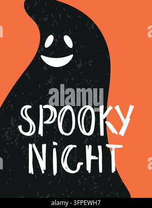 Spooky night. Halloween card with funny ghost. Stock Vector