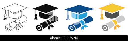 Set of isometric graduation cap and diploma icons in various styles with displays collection four isometric icons representing graduation caps diploma Stock Vector