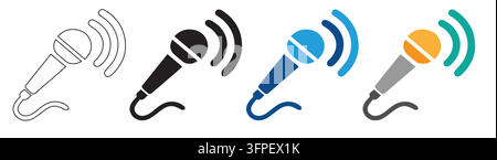 Collection of microphone icons showing different styles with each representing different visual style color variation broadcasting audio transmission Stock Vector