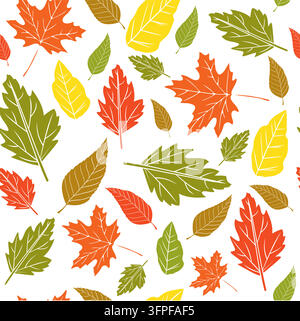 Autumn colored leaves on a white background. Printing on fabric and textiles. Seamless pattern for wallpaper and background Stock Vector