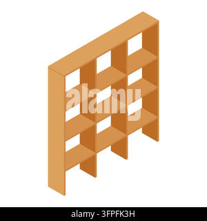 Isometric Wooden Bookshelf Storage Rack Vector Illustration Stock Vector