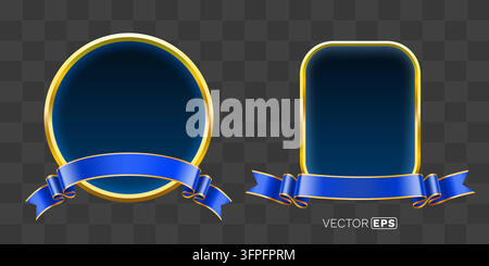 Elegant Blue and Gold Frames with Ribbons. Premium vector design elements. Vector illustration Stock Vector
