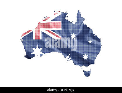 Abstract Dither Halftone Australia Map Flag Vector Illustration Isolated on White Background Stock Vector