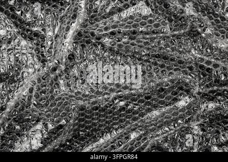 Black and white textured background of air bubble wrap plastic film. Stock Photo