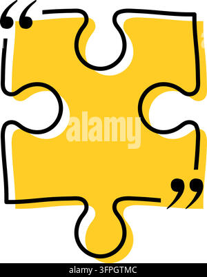 Quote box title isolated. Yellow puzzle style speech quotation mark frame. Text talk info message box border. Dialog mark speech quotes icon. Vector p Stock Vector