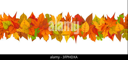 Autumn leaves border for fall season and Thanksgiving decoration maple, oak, aspen and birch foliage. Vector horizontal colorful fallen tree leaves garland, isolated decorative seasonal divider strip Stock Vector
