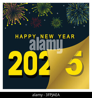 Celebrate the arrival of 2025 with this vibrant New Year featuring dazzling fireworks and a festive design, symbolizing new beginnings and joyful occa Stock Vector