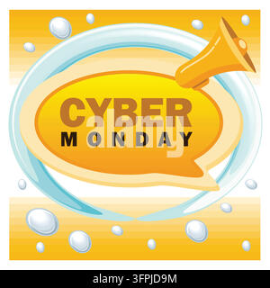 Bright graphic design featuring a dynamic Cyber ​​Monday banner. Including promotional elements such as a megaphone, bright colors are ideal for onlin Stock Vector