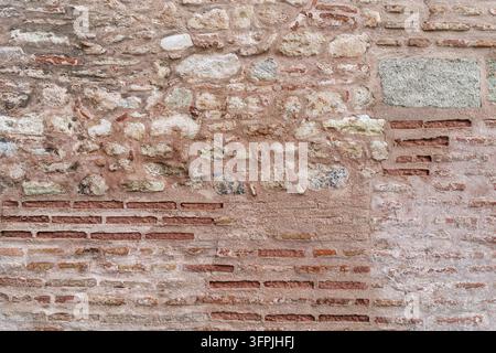 Ancient brick wall revealing aged surface, eroded details, historical architectural texture, Istanbul, Turkey Stock Photo
