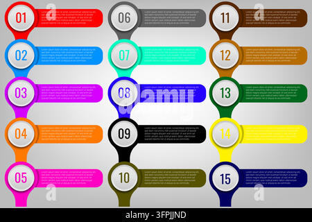 Numbered Infographic Timeline Template 15 Step Process Diagram for Modern Business Presentation Stock Vector