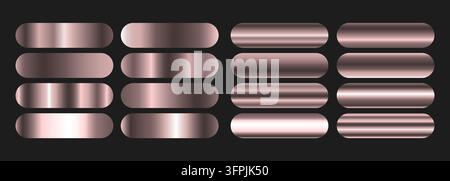 Collection of rose-gold metallic gradient rectangles with polished reflective textures. Elegant design for luxury, fashion Stock Vector