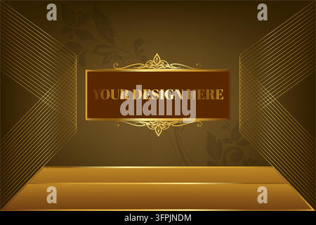 Elegant Gold and Brown Ornamental Frame Template Luxury Vintage Decorative Border Stock Vector