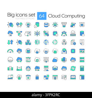 Cloud computing line color icons set Stock Vector