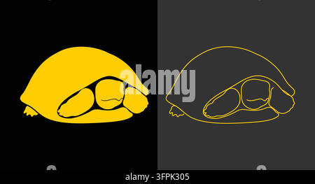 Stylized turtle in shell golden silhouette and line art illustration Stock Vector