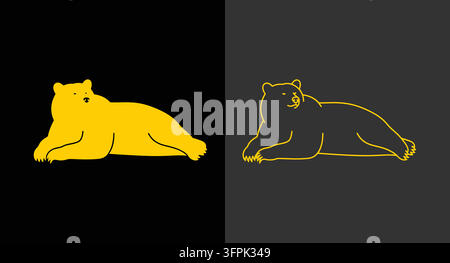 Minimalist resting bear icon in solid and contour line styles with animal icon Stock Vector