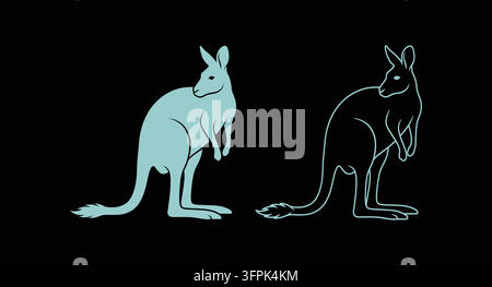 Kangaroo silhouette and line art style set with kangaroo silhouette australian Stock Vector