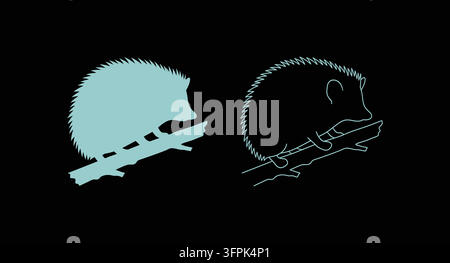 Hedgehog silhouette and outline icon set with hedgehog silhouette wildlife Stock Vector