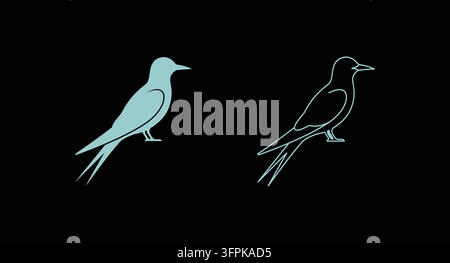 Swallow bird illustration set in silhouette and outline art with nature art Stock Vector