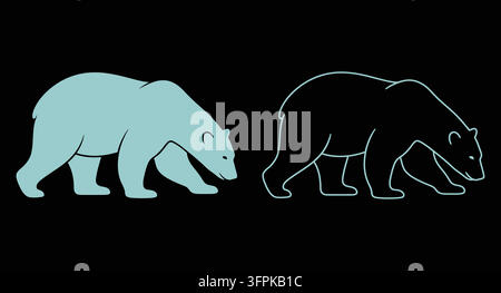 Polar bear walking icon in solid and outline style with arctic animal Stock Vector
