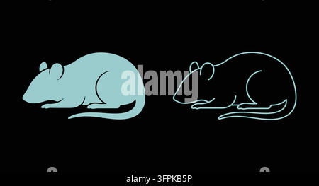 Small rat silhouette and outline icon set with animal icon Stock Vector
