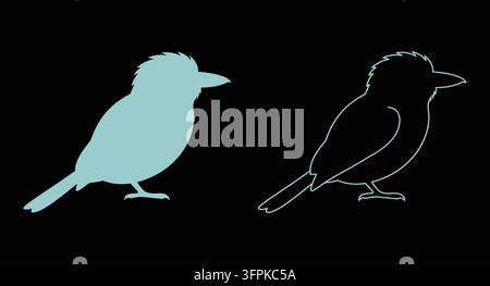 Kookaburra bird silhouette icon set with flat color and outline styles Stock Vector