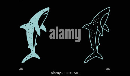 Whale shark silhouette and outline icon with sea creature Stock Vector